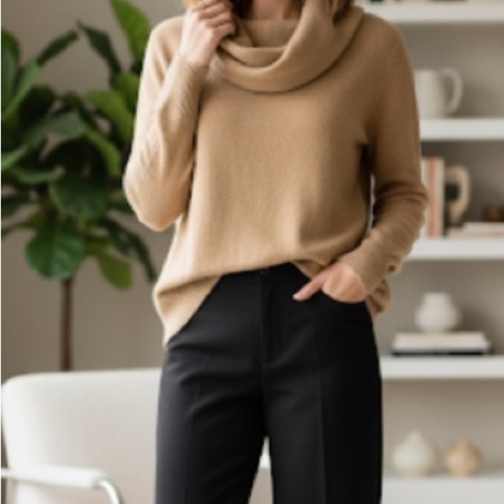 Jigsaw Wool Cowl Neck Sweater Tan Size Medium